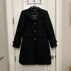 Lauren Ralph Lauren Black Wool-Blend Coat with Gold Buttons